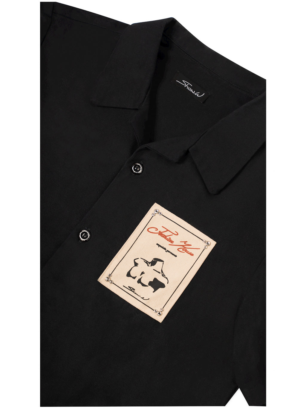 Black Canvas Patch Button Up Shirt