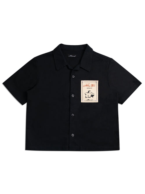 Black Canvas Patch Button Up Shirt