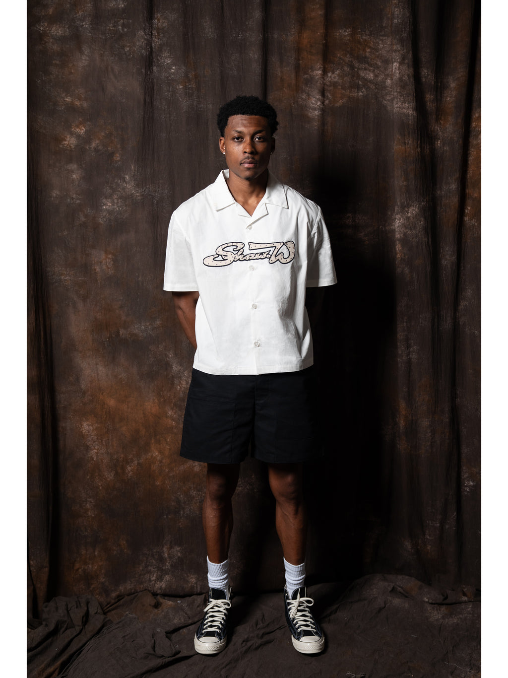 White Varsity Poplin Button Up Shirt