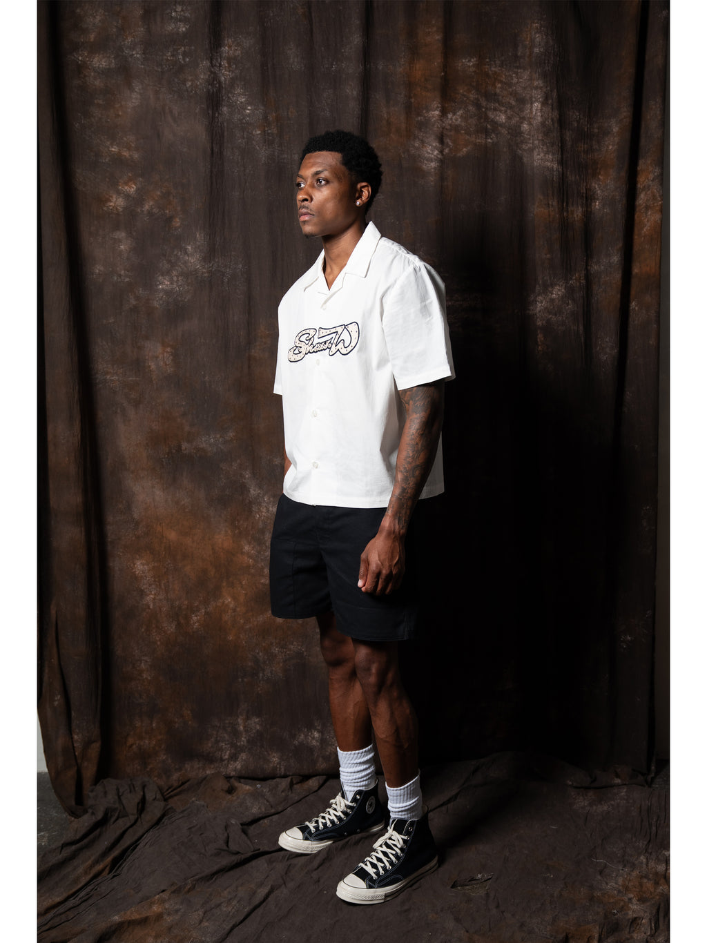 White Varsity Poplin Button Up Shirt