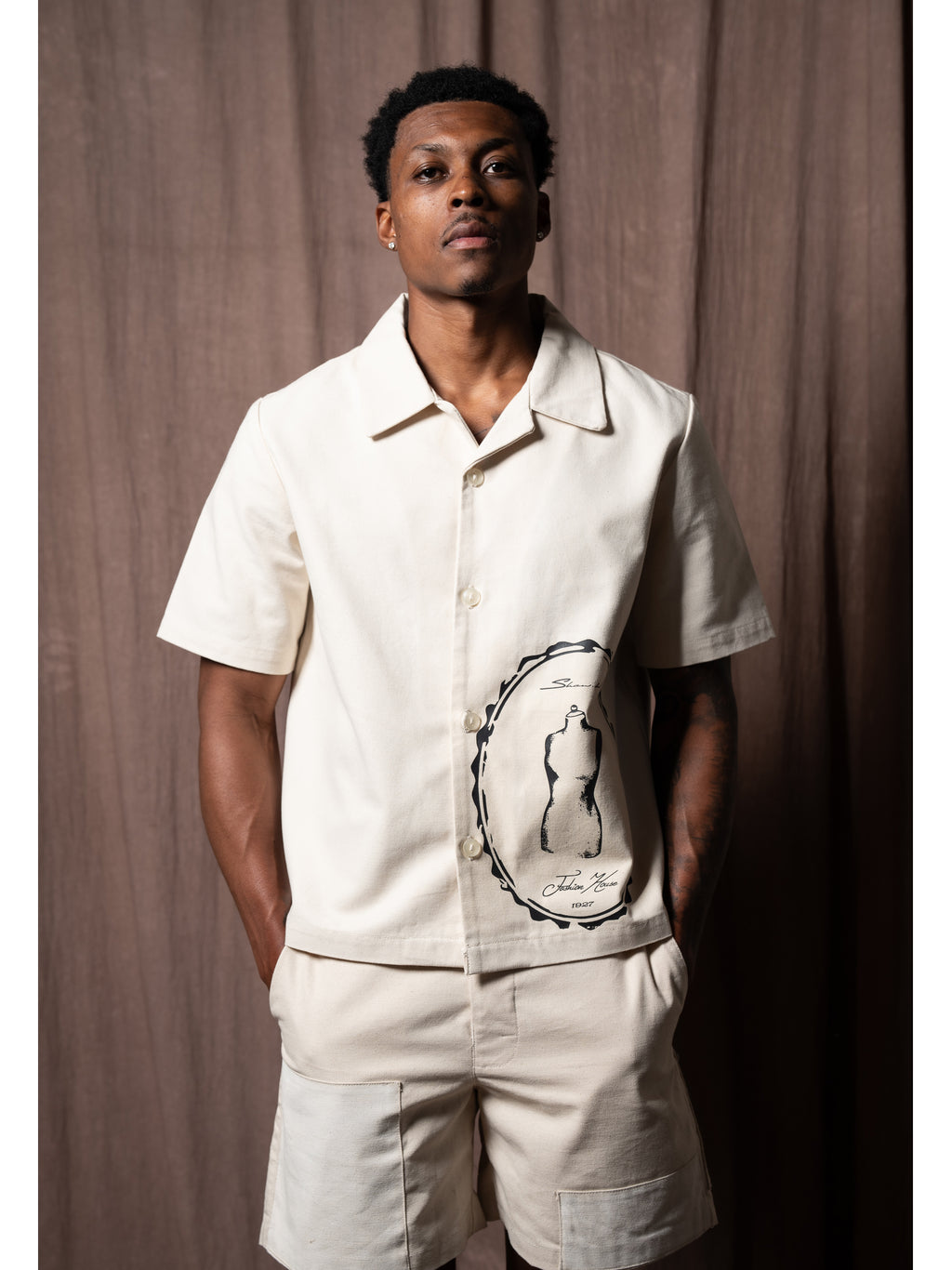 Ivory Canvas Frame Button Up Shirt