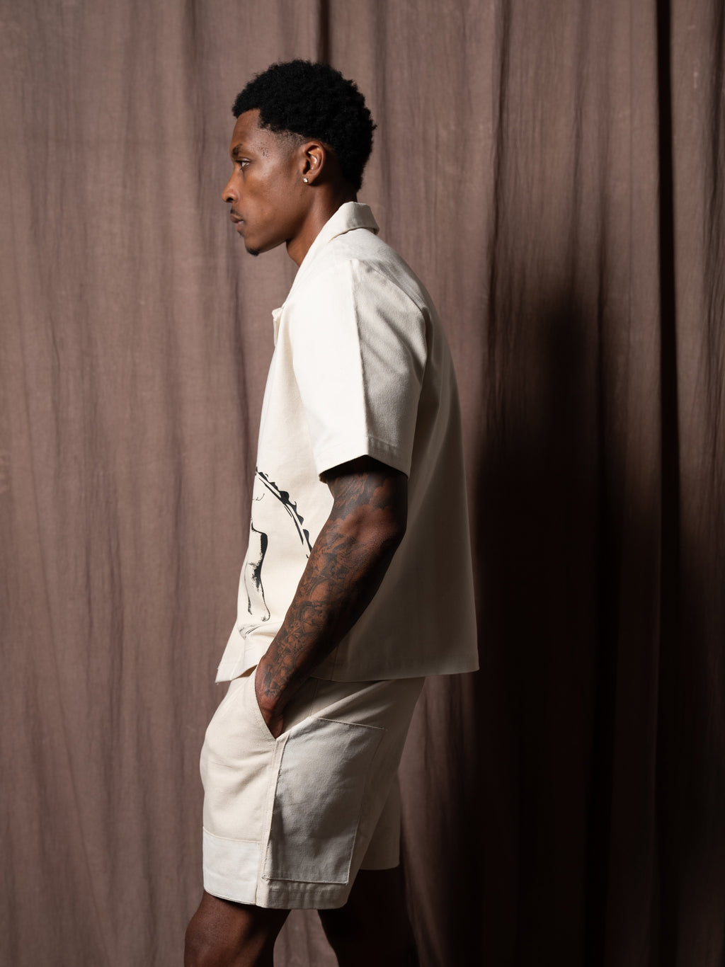Ivory Canvas Frame Button Up Shirt