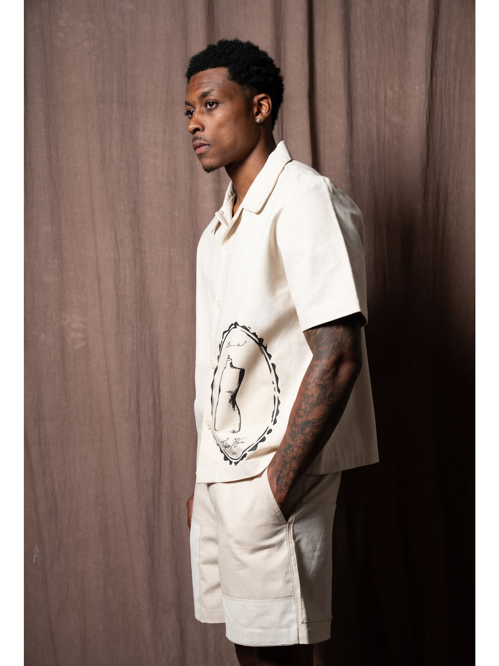 Ivory Canvas Frame Button Up Shirt
