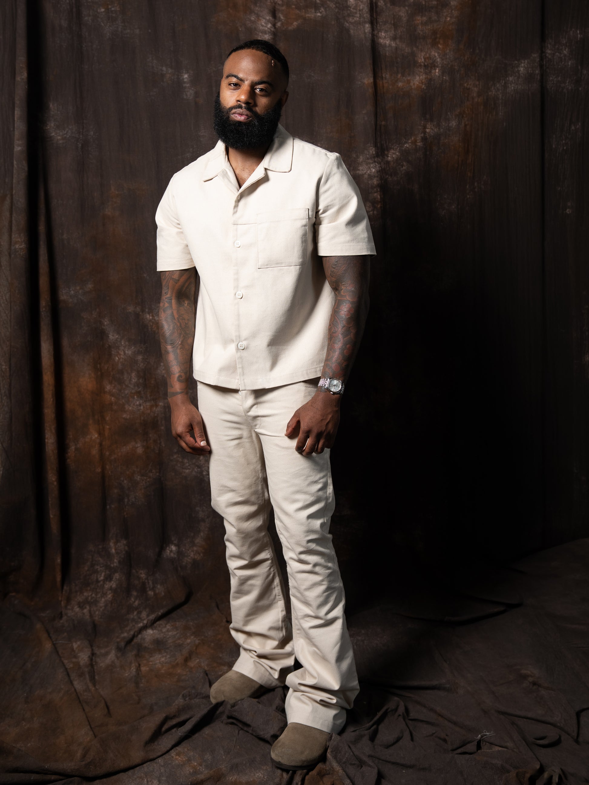 Ivory Canvas Button Up Shirt