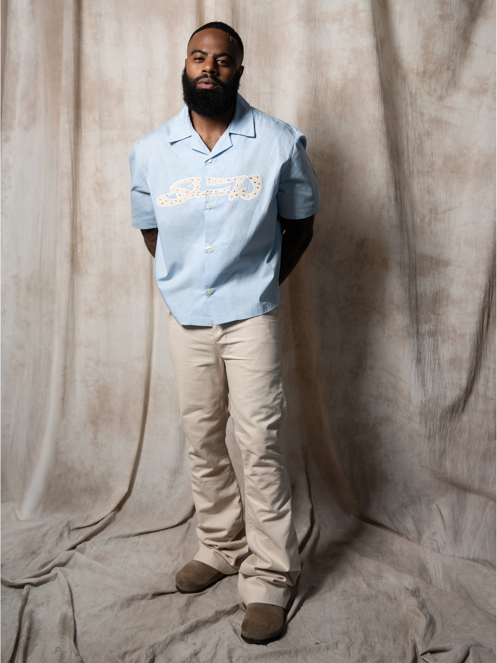 Sky Blue Varsity Poplin Button Up Shirt