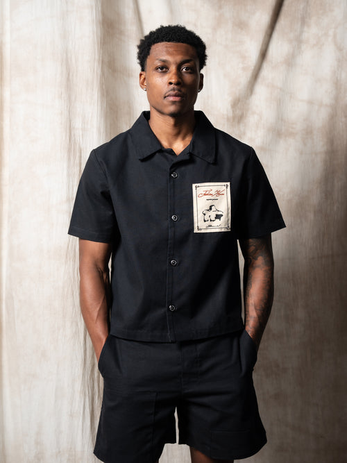 Black Canvas Patch Button Up Shirt