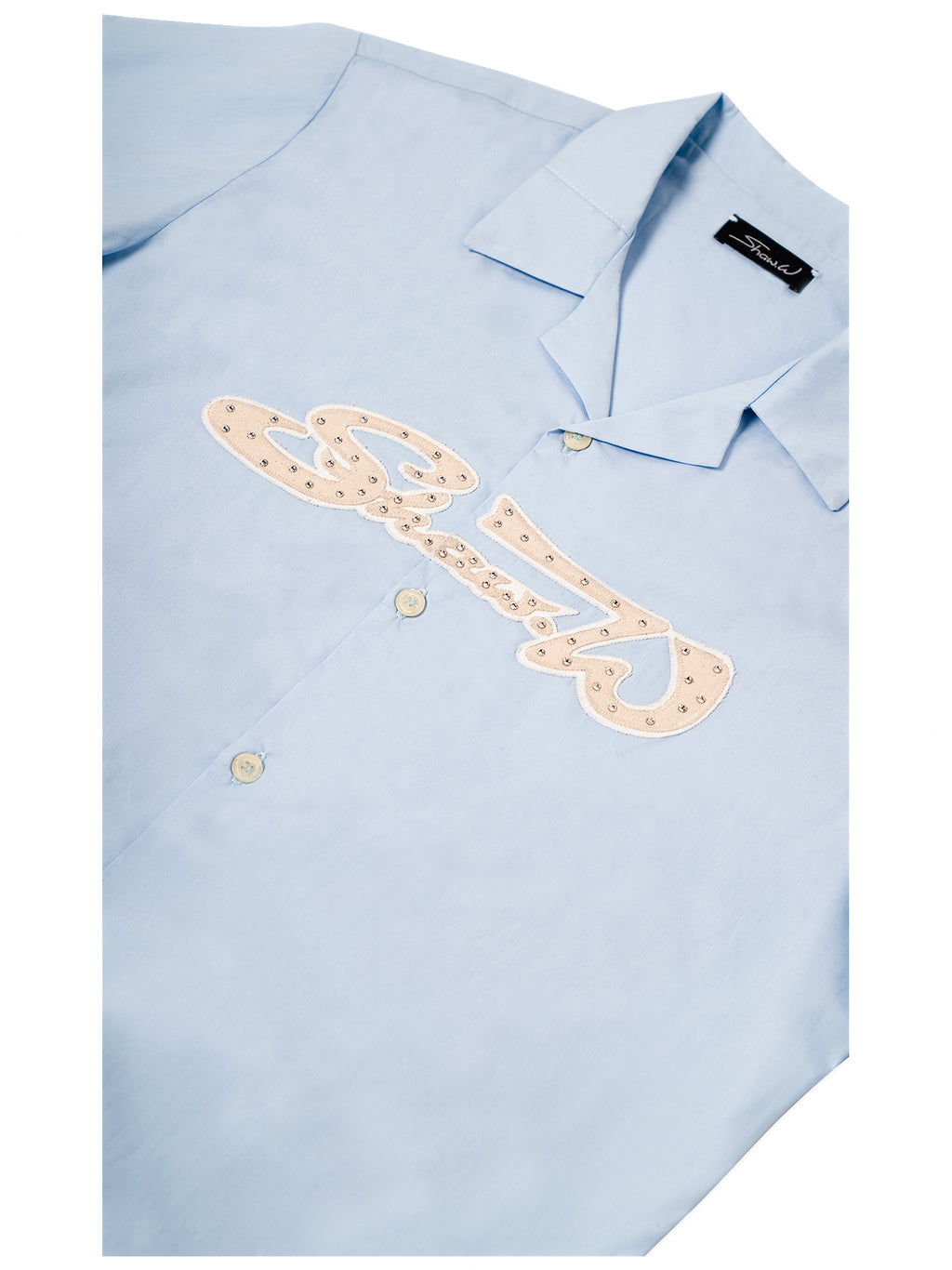 Sky Blue Varsity Poplin Button Up Shirt