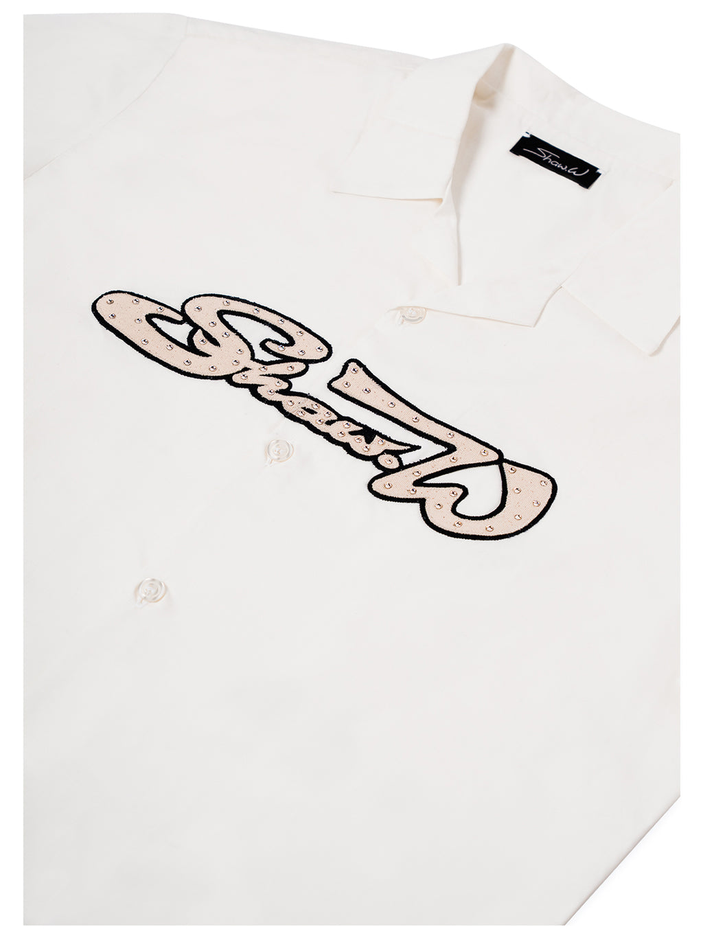 White Varsity Poplin Button Up Shirt