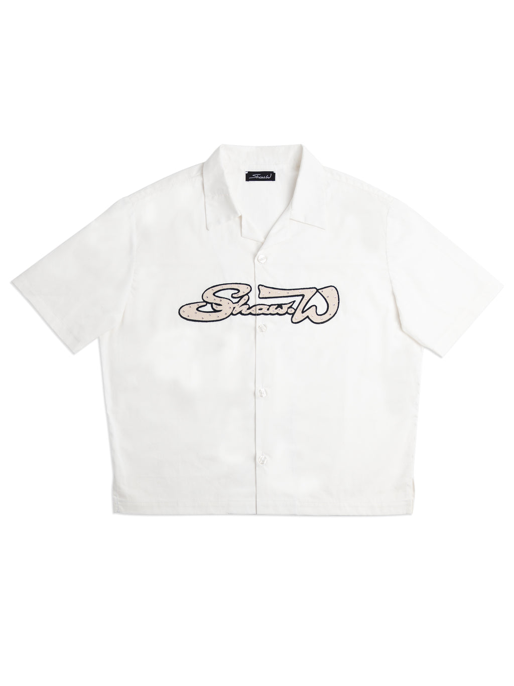White Varsity Poplin Button Up Shirt